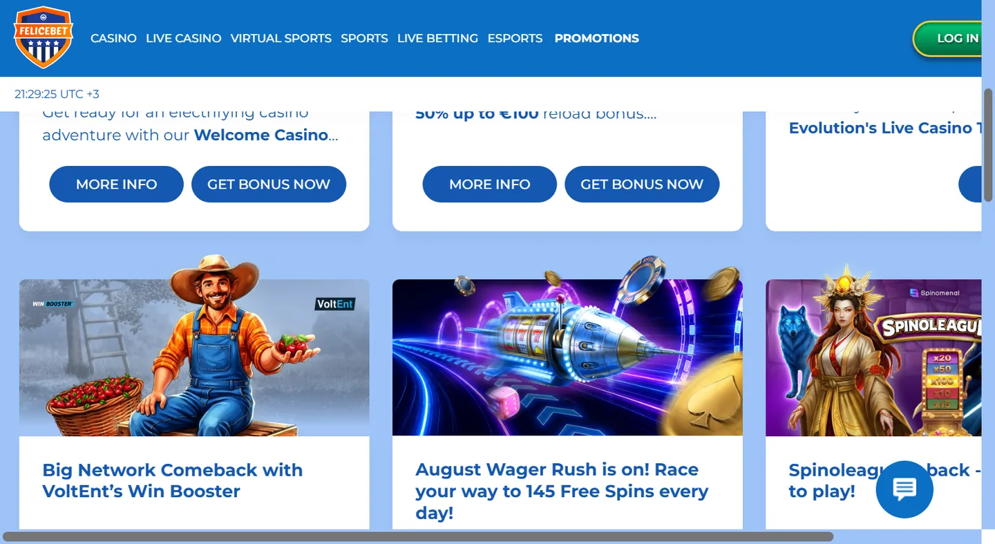 Bonuspagina van FeliceBet Casino