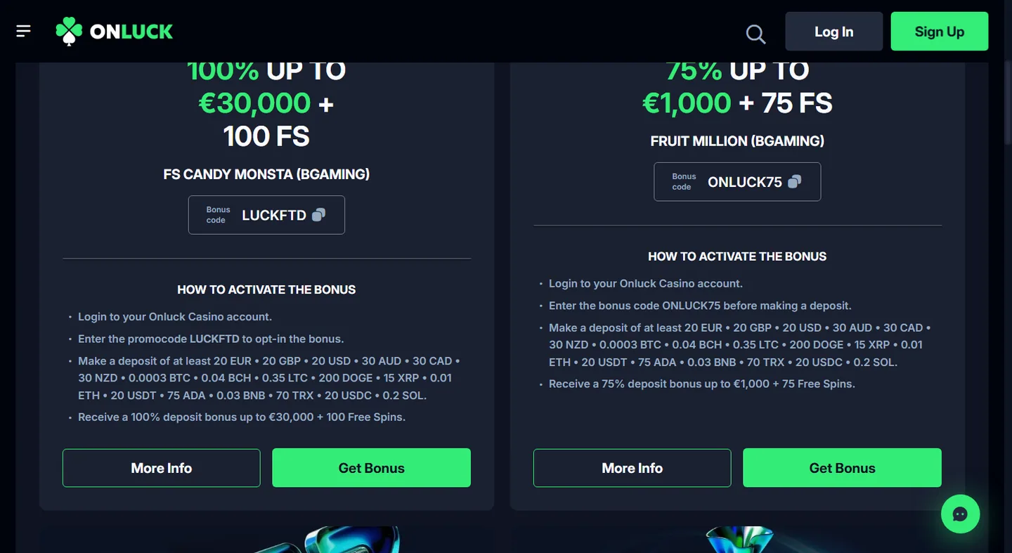 Bonusbanner of promopagina van Onluck Casino