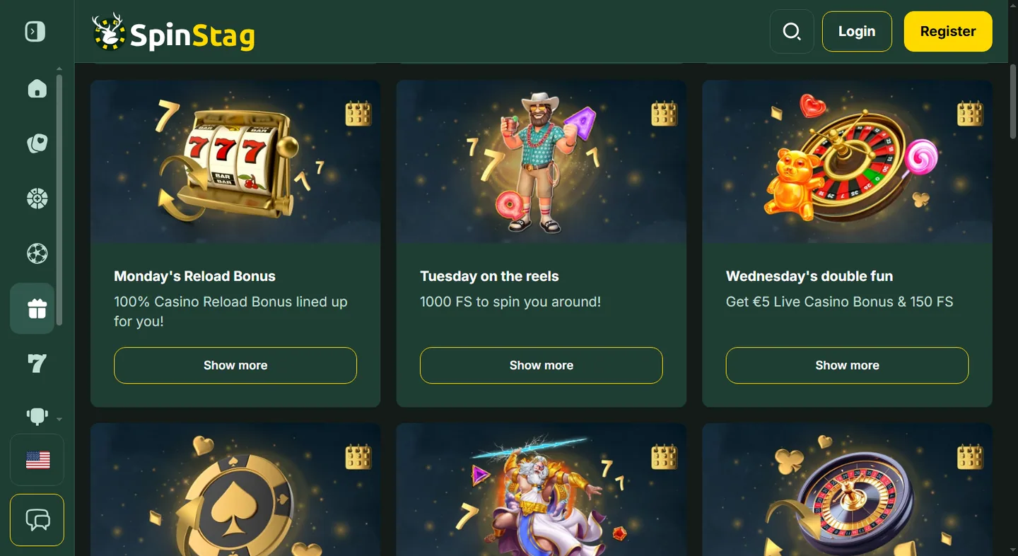 Schermafdruk van de site van SpinStag Casino