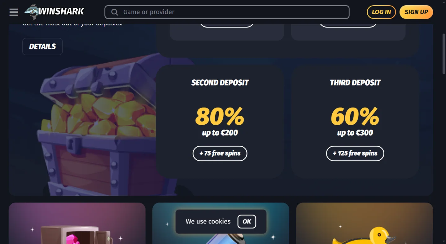 Winshark promotiespagina met bonusvarianten